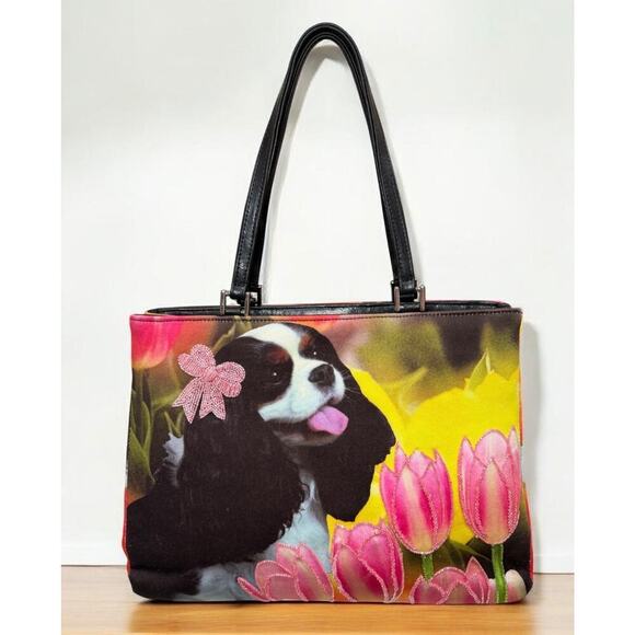 Isabella Fiore Handbags - Y2K Isabella Fiore Cavalier King Charles Spaniel Beaded Tote Bag